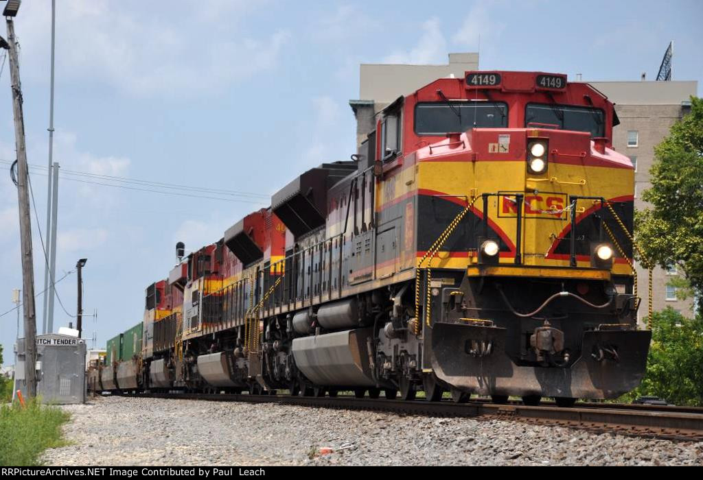 Eastbound intermodal threads its way past the Switch Tender